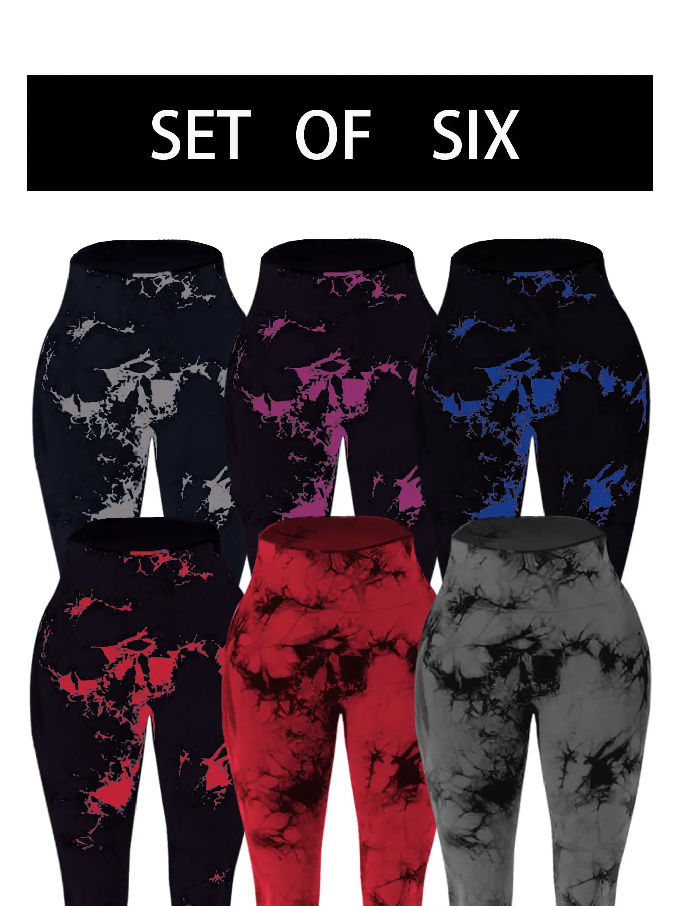 6-pack tie-dye breathable soft sports leggings high-waisted women's seamless yoga pants