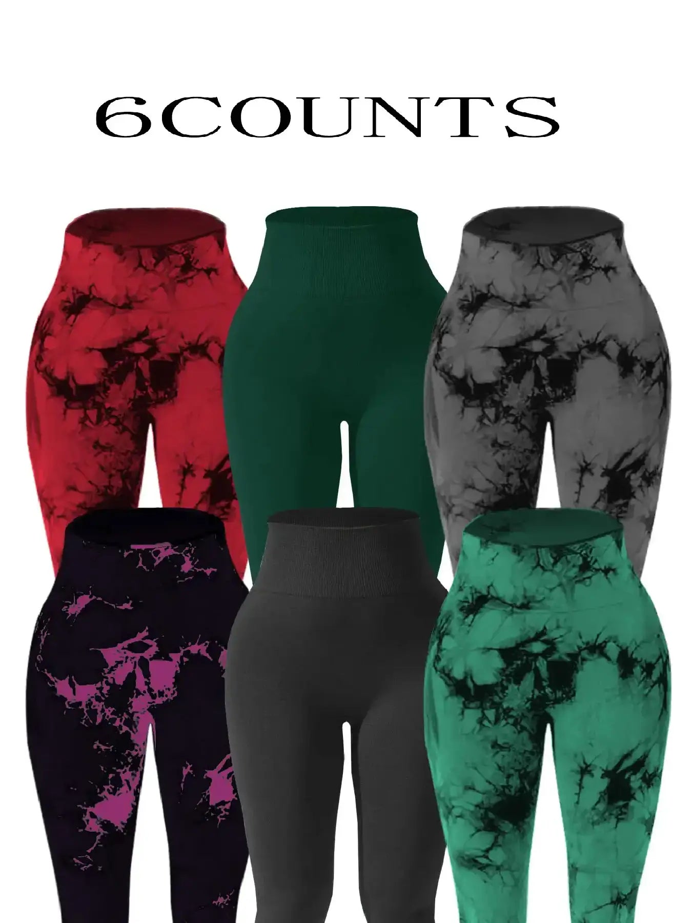 6-pack tie-dye breathable soft sports leggings high-waisted women's seamless yoga pants