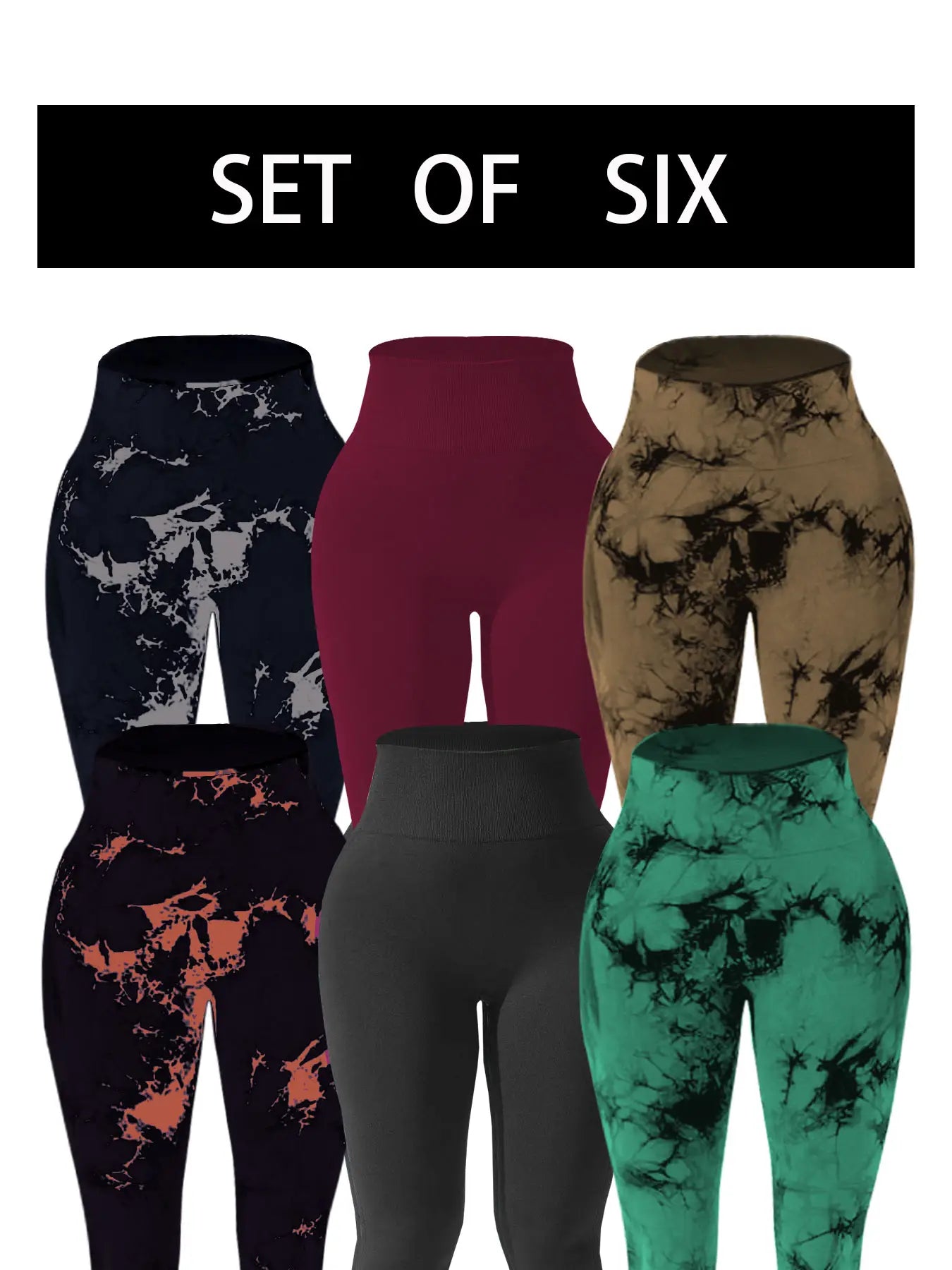 6-pack tie-dye breathable soft sports leggings high-waisted women's seamless yoga pants