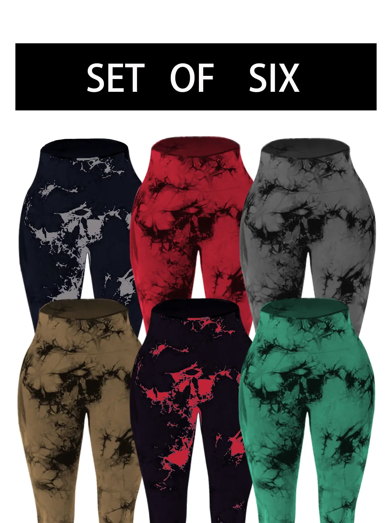 6-pack tie-dye breathable soft sports leggings high-waisted women's seamless yoga pants