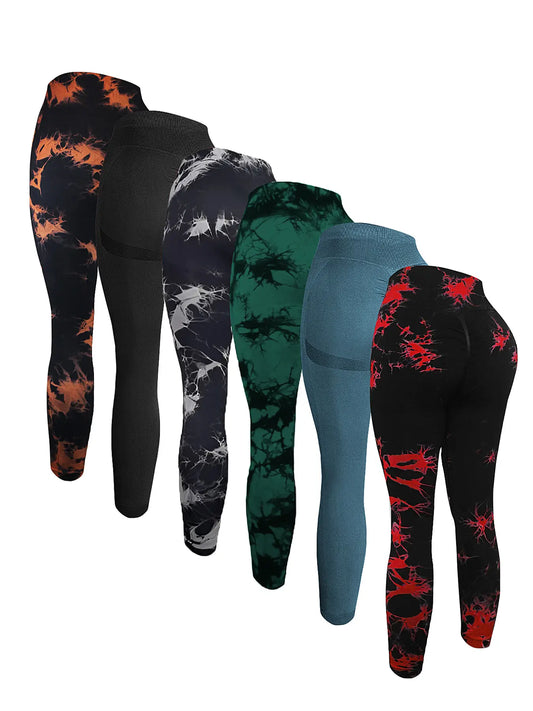 6-pack tie-dye breathable soft sports leggings high-waisted women's seamless yoga pants